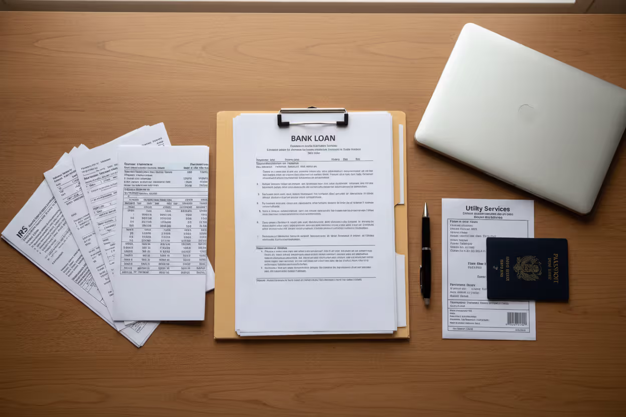 Car loan application documents including ID, pay stubs, tax returns, and proof of address