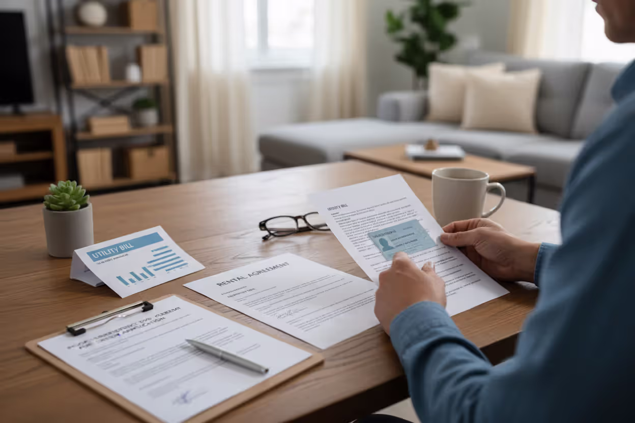 Borrower organizing proof of residence documents for a car loan application