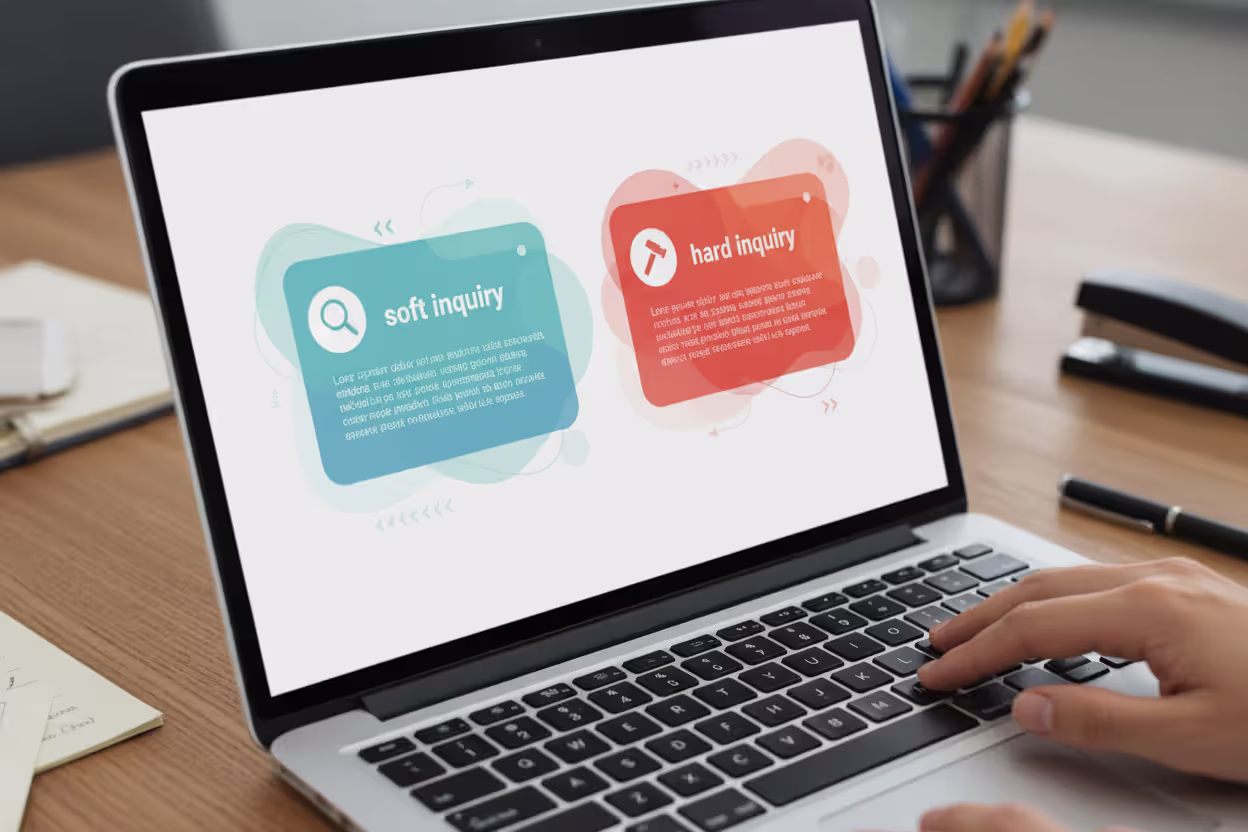 Laptop screen showing soft inquiry versus hard inquiry comparison