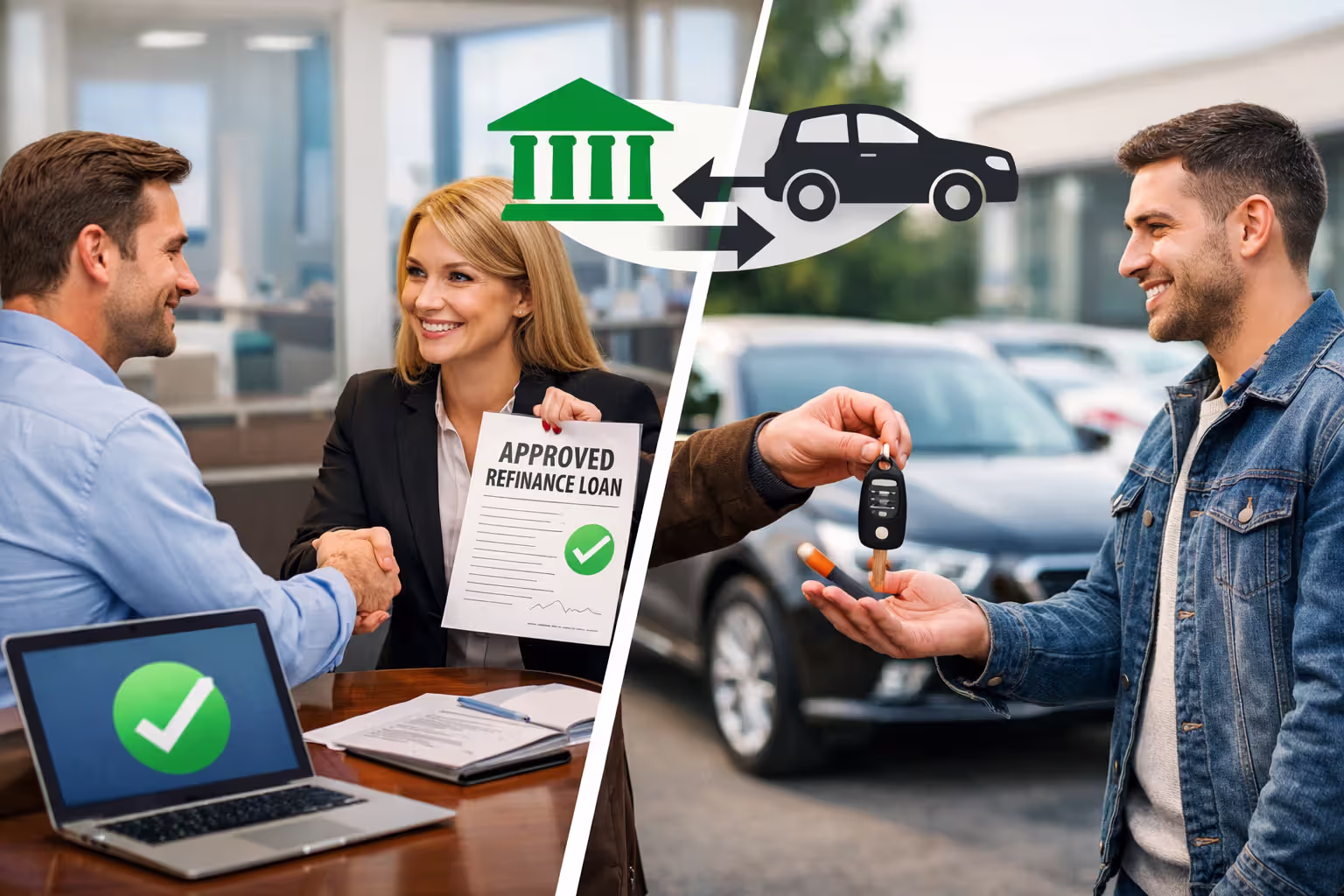 Visual comparison of car loan refinancing and formal vehicle transfer options