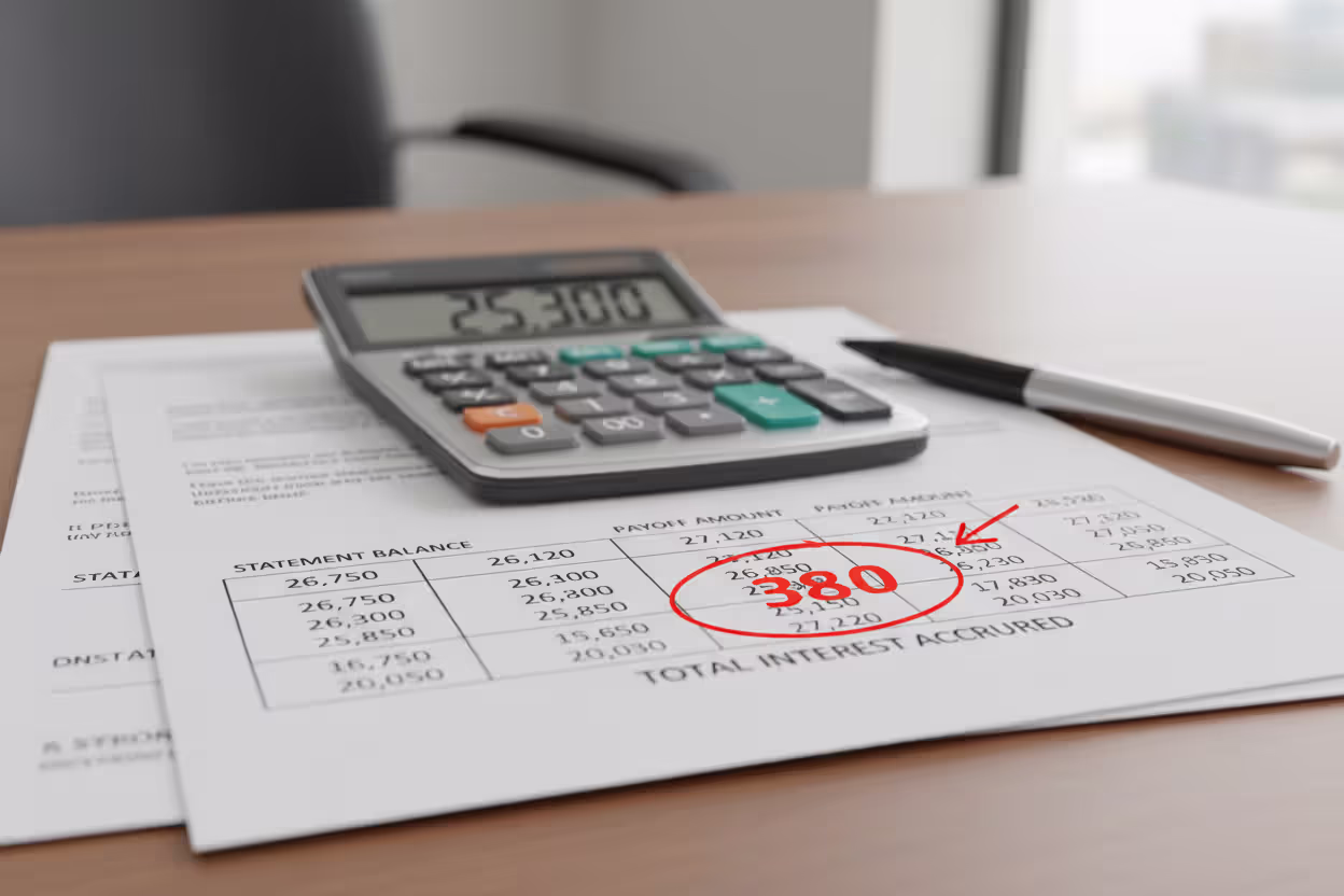 Close-up of car loan documents, calculator, and payoff calculation concept