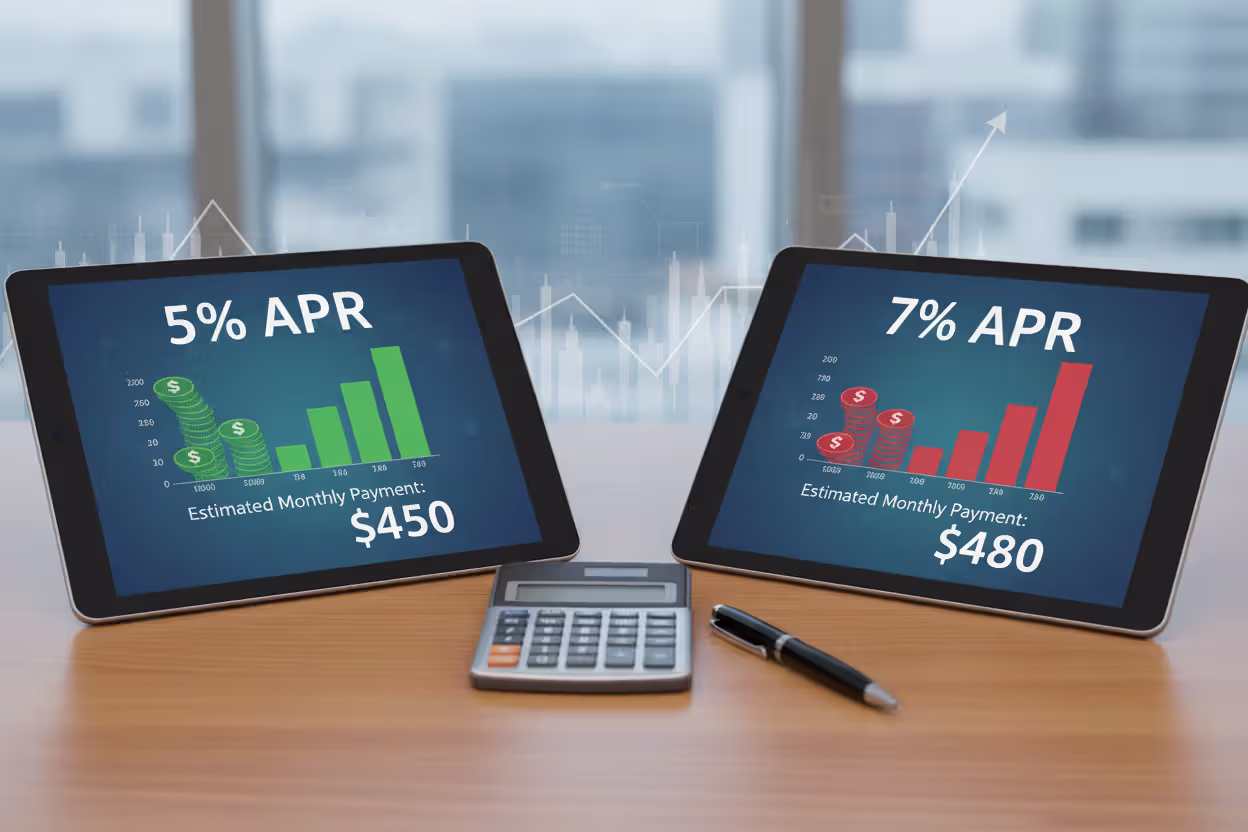 Comparison of two car loan APR offers with calculator and payment notes