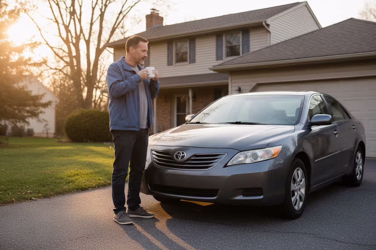 Driver choosing to keep the current car instead of buying immediately
