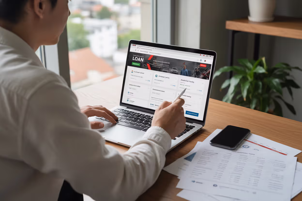 Person comparing multiple new car loan offers on a laptop