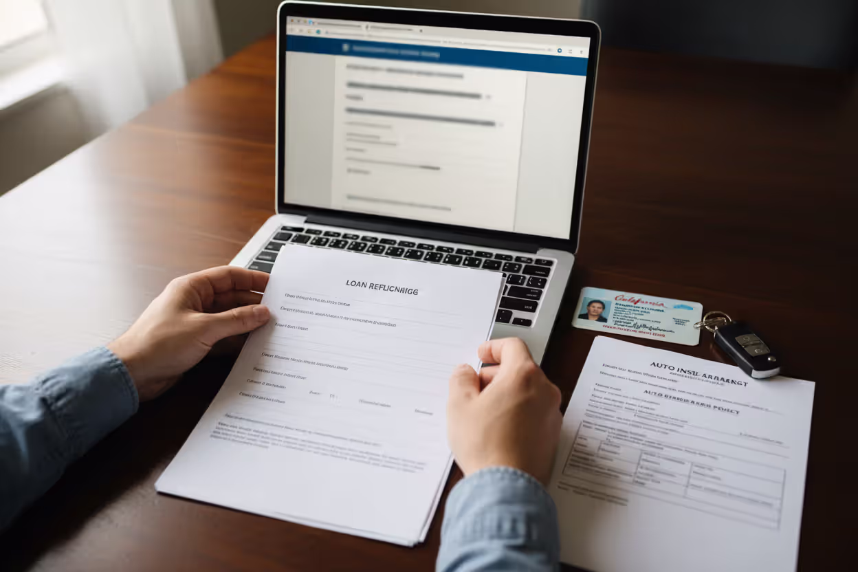 Borrower preparing documents for an auto loan refinance application
