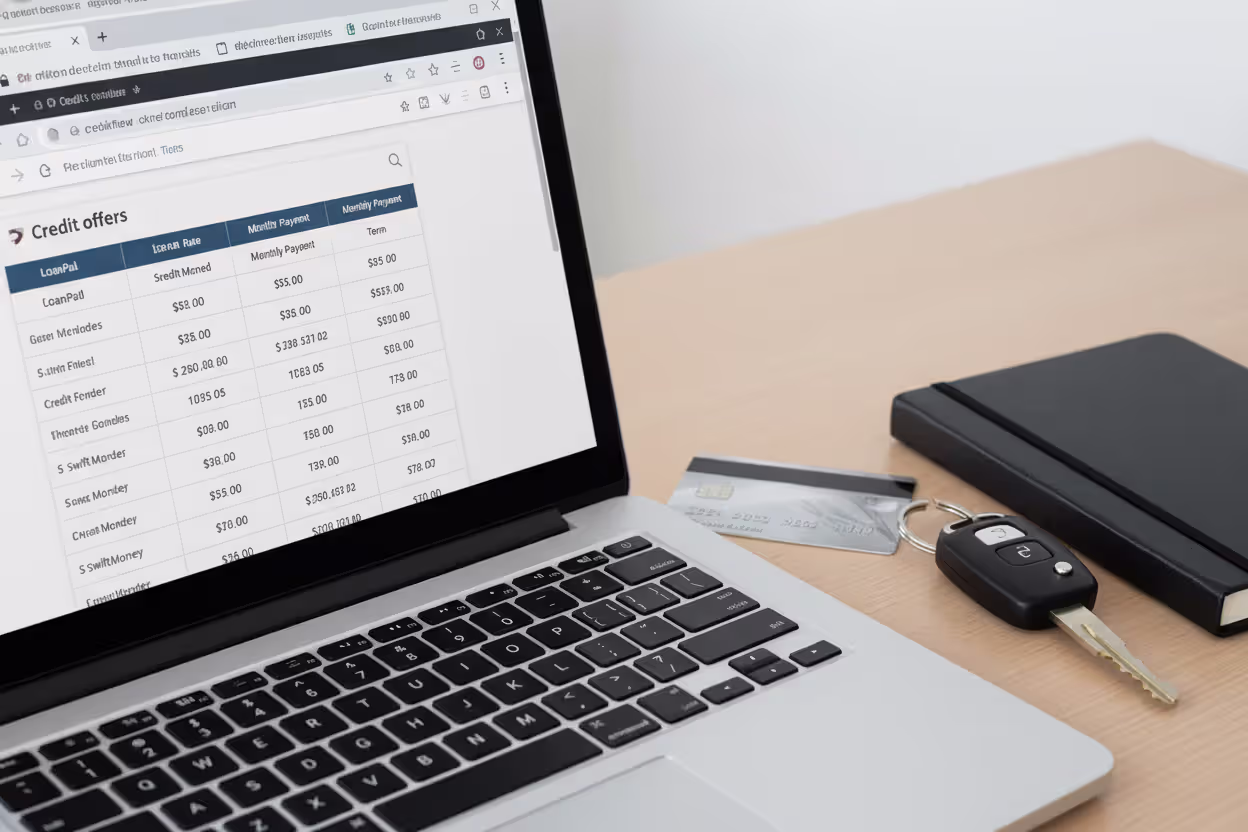 Comparing online auto refinance lenders on a laptop