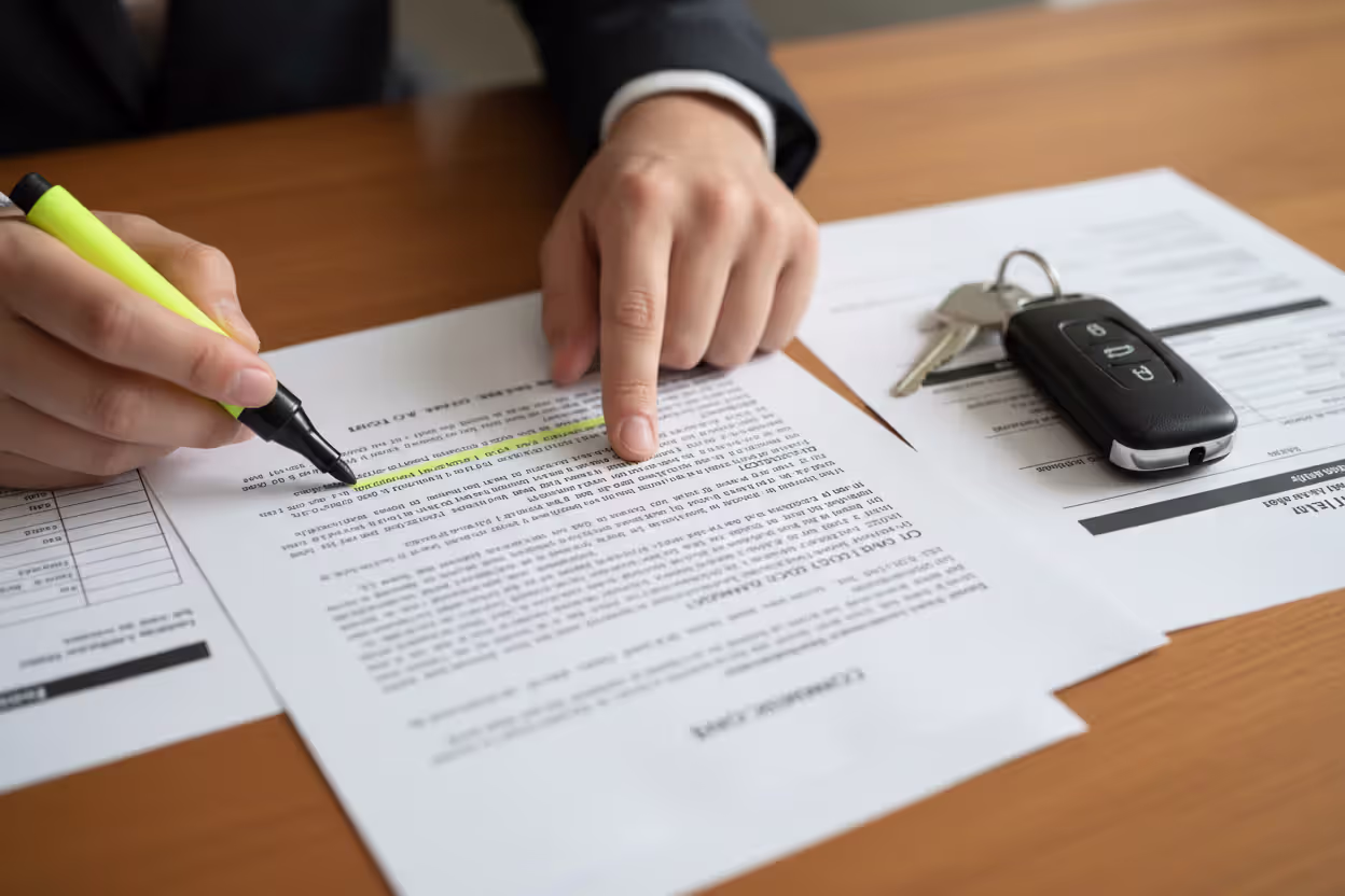 Reviewing car refinance documents and hidden fees