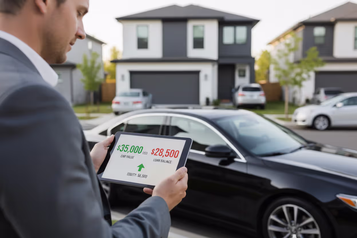 Vehicle value and loan balance comparison for refinancing decision