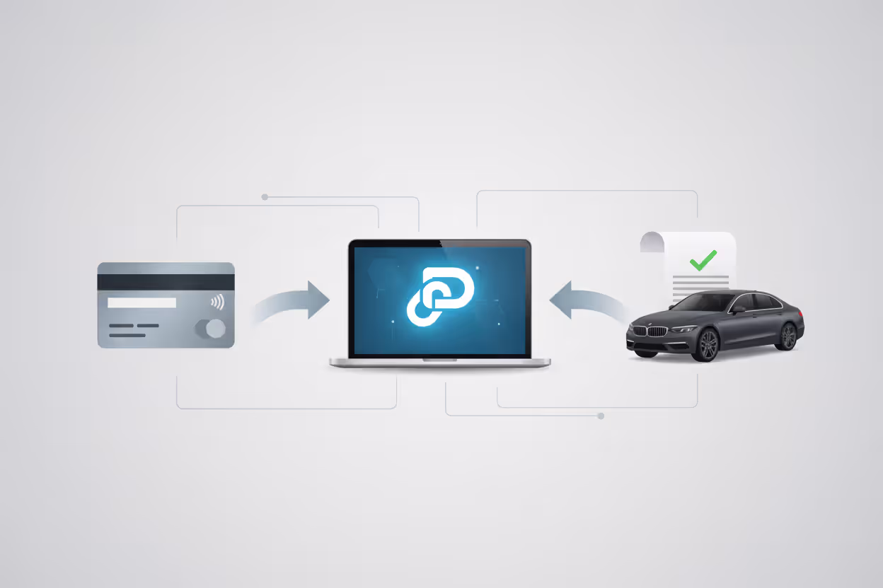 Credit card payment routed through a third-party service to a car lender