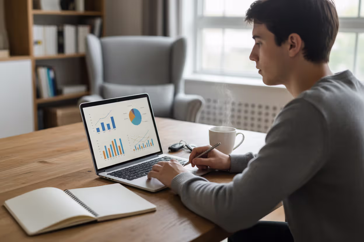 Person comparing different car loan repayment scenarios on laptop