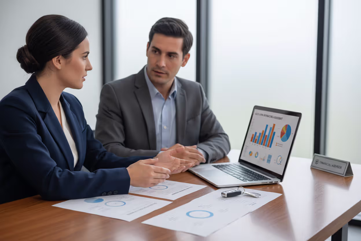 Customer discussing car loan refinancing with a lender