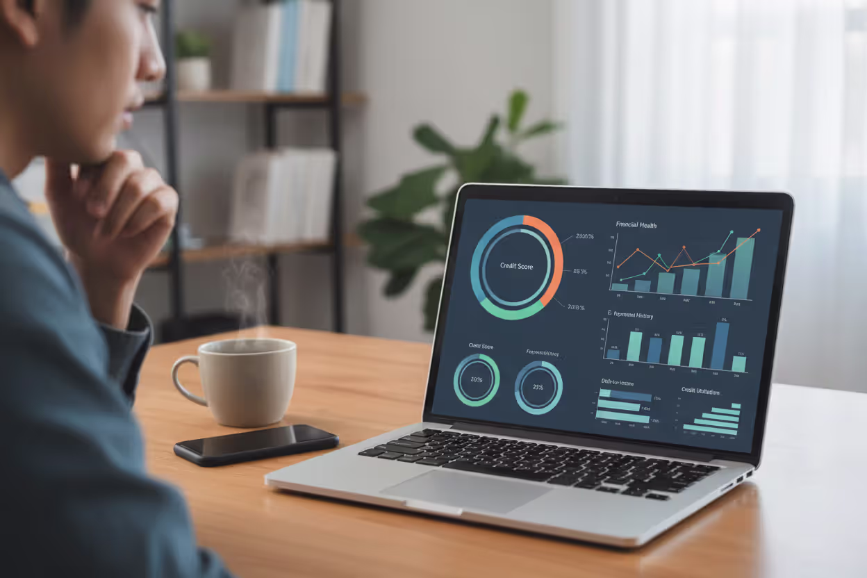 Person reviewing a credit report on a laptop at home