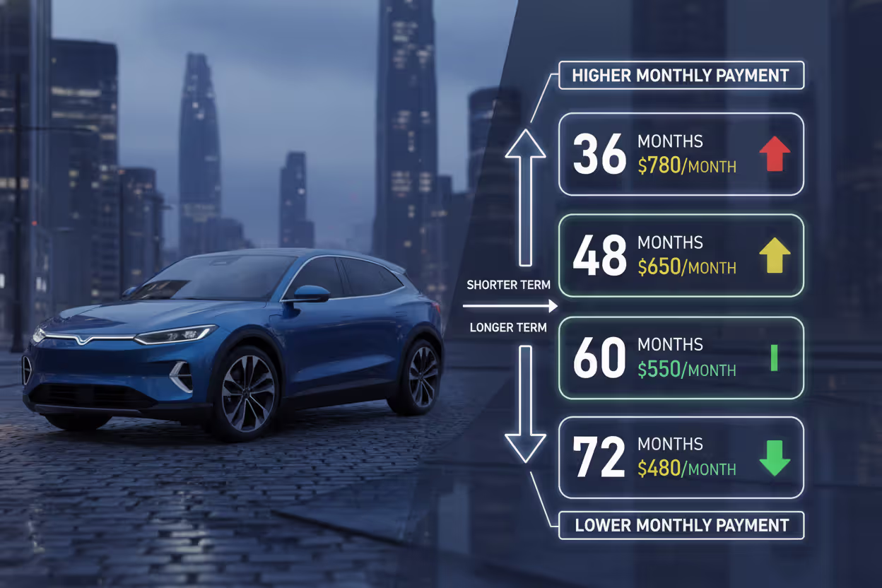 Comparison of car loan terms with different repayment lengths
