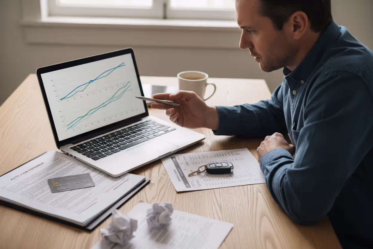 Person evaluating early payoff savings on a car loan